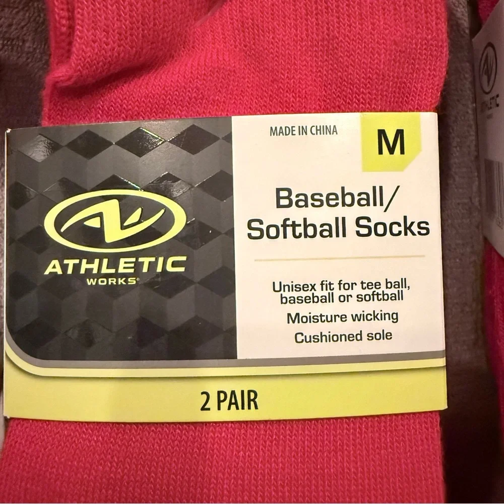 Athletic Works red 2-pk baseball/ softball unisex socks